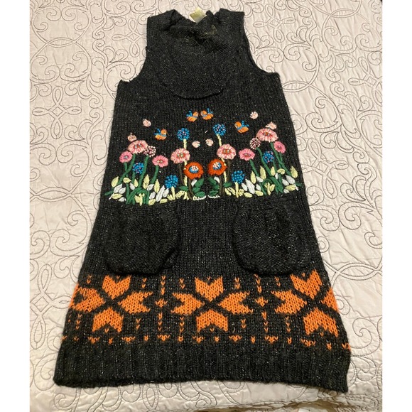 Desigual Dresses & Skirts - Desigual Women Gray Embroidered Floral Mohair Wool Sleeveless Sweater Dress S/M